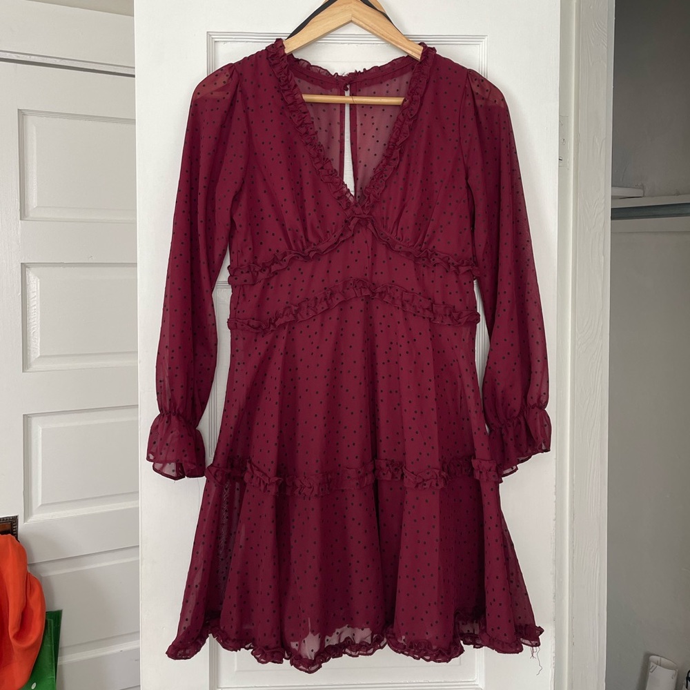 Maroon and Black Polka Dot Dress size 3/4